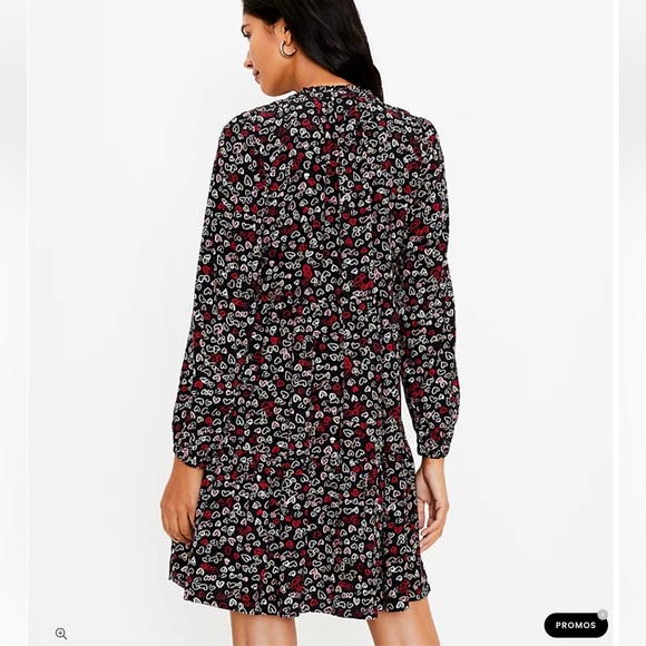 LOFT Petite Heart Tie Neck Swing Dress - Picture 3 of 3